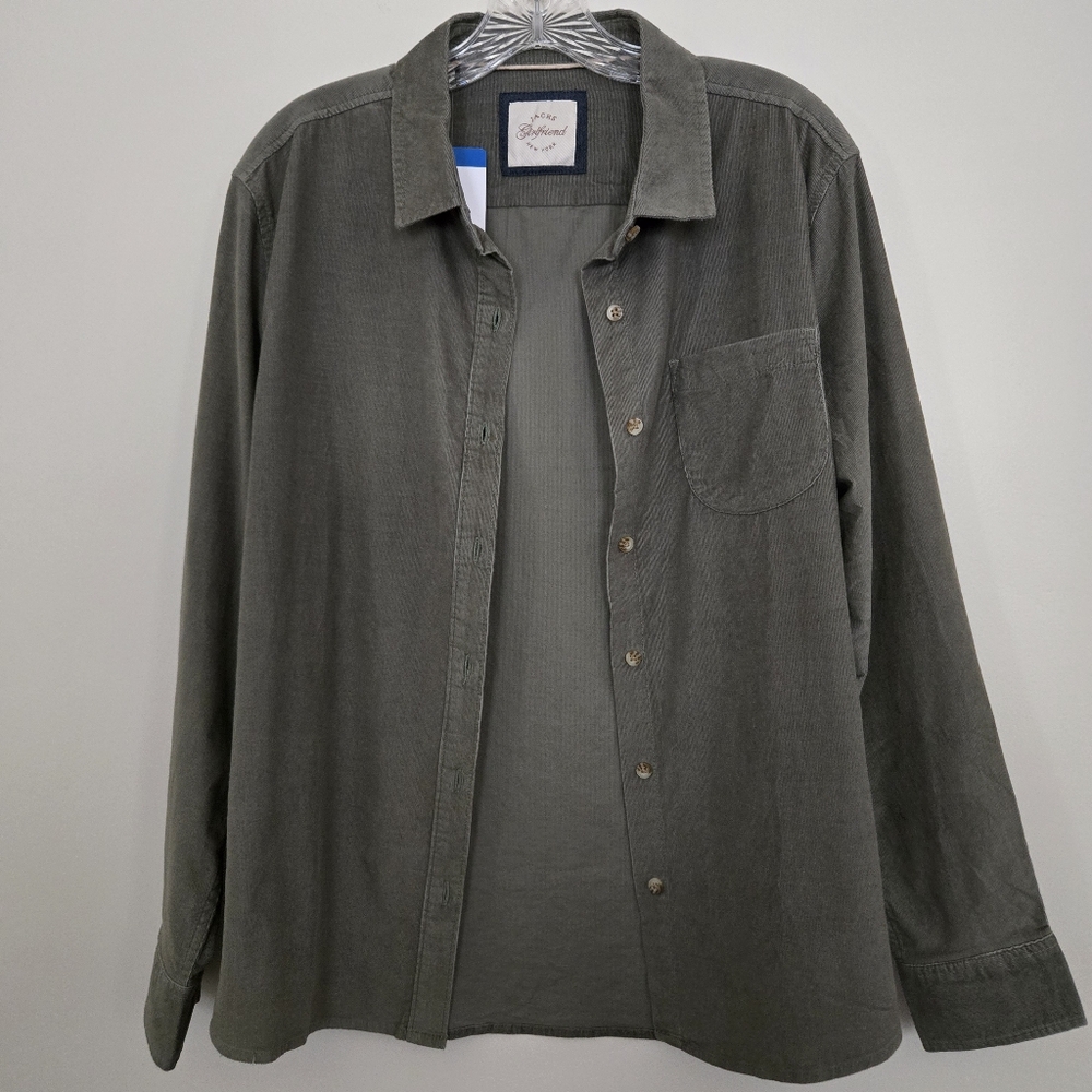 Jachs Girlfriend NWT Womens Sz L Mini Corduroy Green Button-Up Shirt Long Sleeve